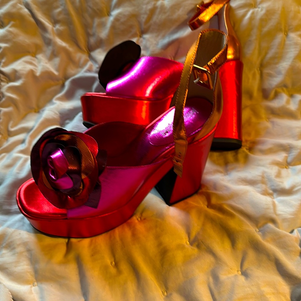 Metallic copper, tangerine, red & purple chunky platforms